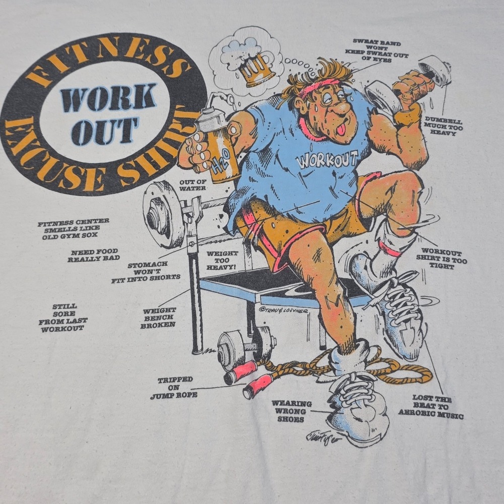 Vintage Workout Gym T-Shirt Men's Large White Grahpic Single Stitch Argo USA